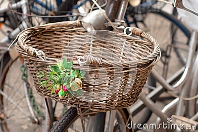 Bicycle basket with flowers