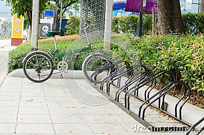Bicycle parking in the center of the city, ecological mobility