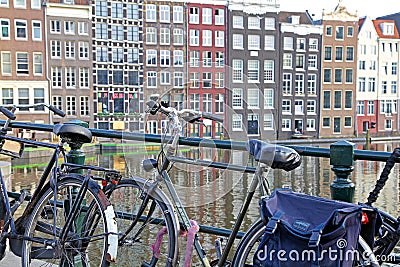 Bicycle and typical architecture in Amsterdam, Netherlands