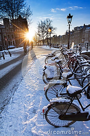 Bicycle winter sunrise