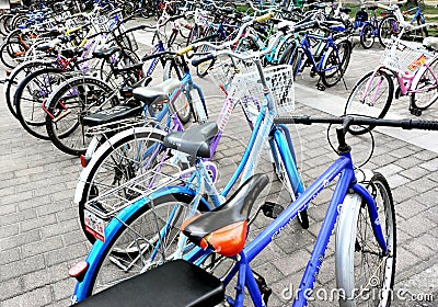 Bicycles parking beside the library