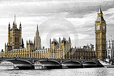 The Big Ben, the House of Parliament and the Westminster Bridge.