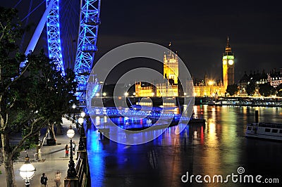 Big ben and London eye in London at night