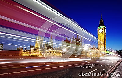 Big Ben in London with traffic. Long exposure with movement