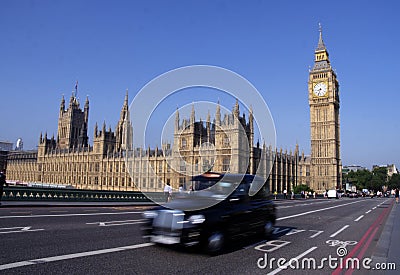 Big ben, taxi, and houses of parliament in london