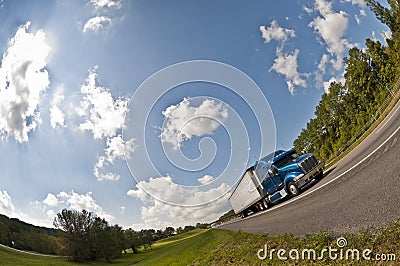 Big Blue Semi Truck On Highway