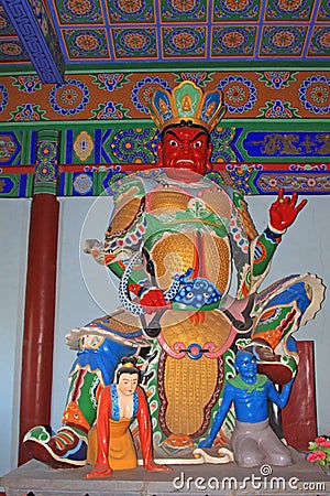Big four heavenly King sculpture in the hall in a temple
