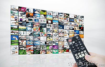Big LCD panel with television stream images