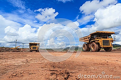 Big truck in open pit and blue sky