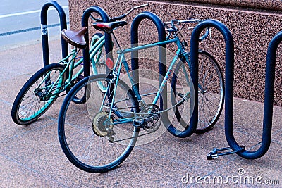 Bike rack with bikes on street