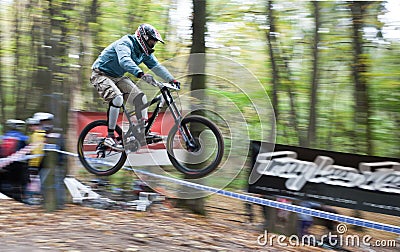 Bike riders at downhill competition.