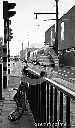 Bike and tram in early morning