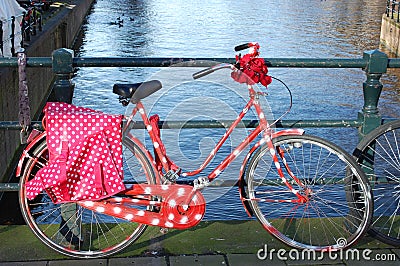 A bike with white spots