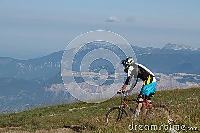 Biker in a mountain landscape