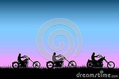 Bikers driving at sunset on the road