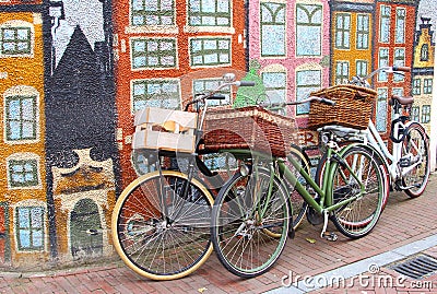 Bikes and urban street art, Leeuwarden,Holland