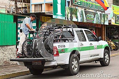 Bikes on Pickup Truck in Banos, Ecuador