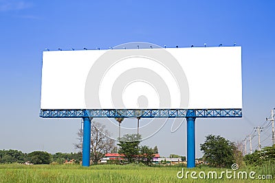 Billboard with empty screen, against blue cloudy sky