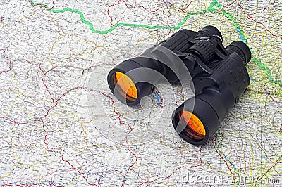Binoculars over the map