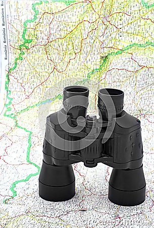 Binoculars over the map