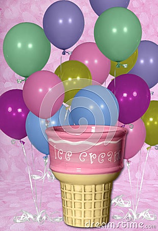 Birthday Balloons and Ice Cream Cone Digital Background