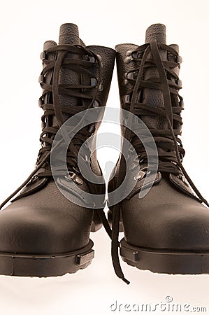 Black army/military boots on white background