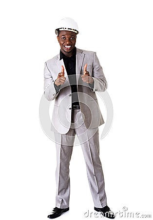 Black businessman wearing helmet