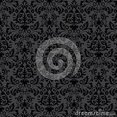 Black damask vintage floral pattern