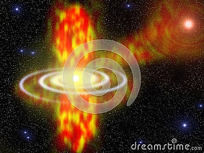 Black hole in spiral galaxy and dying red star