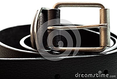 Black leather belt on a white background