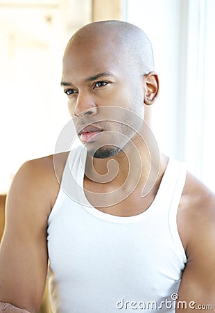 Black male fashion model in white shirt