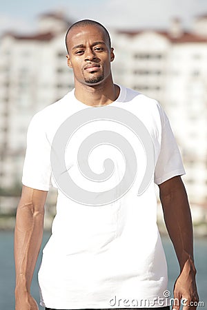 Black man in a white shirt