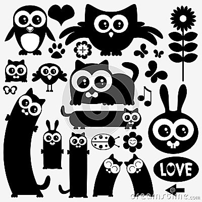 Scrapbooking Set Sweet Cats Silhouettes Frames Stock Vector