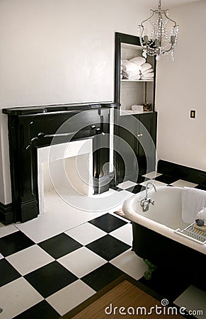 Black and white bathroom with tub