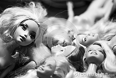 Black and white composition with Barbie dolls