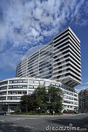 Black and white long modern building in Paris