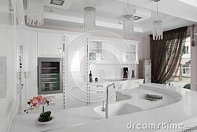 Black and white modern kitchen with stylish furniture