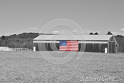 Horse Barn with American Flag