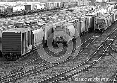 Black and white Picture of a Railyard