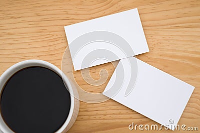 Blank business cards and coffee
