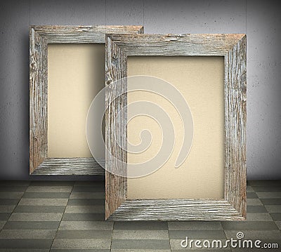 Blank canvas in old wooden frames