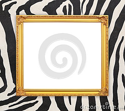 Blank golden frame with zebra texture