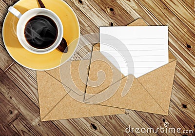 Blank letter with the envelope on coffee table