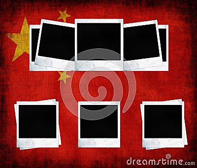 Blank photo frames on flag of china