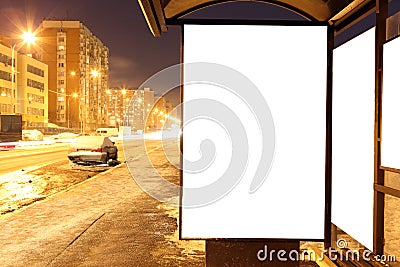 Blank sign at bus stop at evening