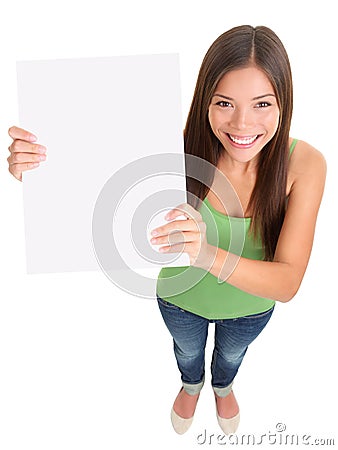 Blank sign woman isolated