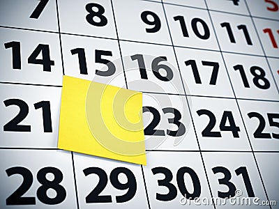 Blank sticky note on a calendar