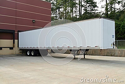Blank tractor trailer parked at the loading dock