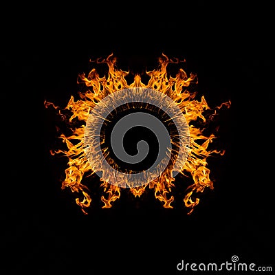 Blazing flames circle on black background