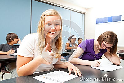 Blond Girl Aces Test in School